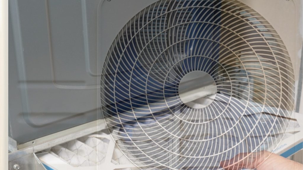Close-up of an AC condenser fan