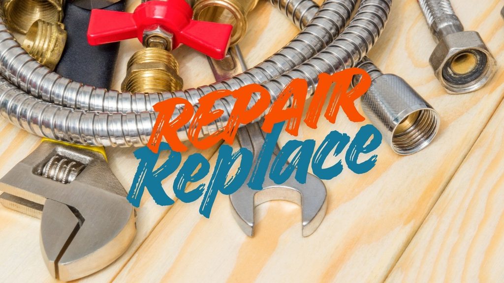 Wrench and pipes with the words Repair or Replace