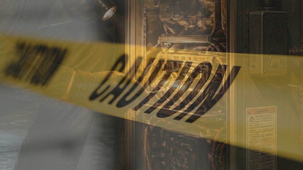 Caution tape across a furnace