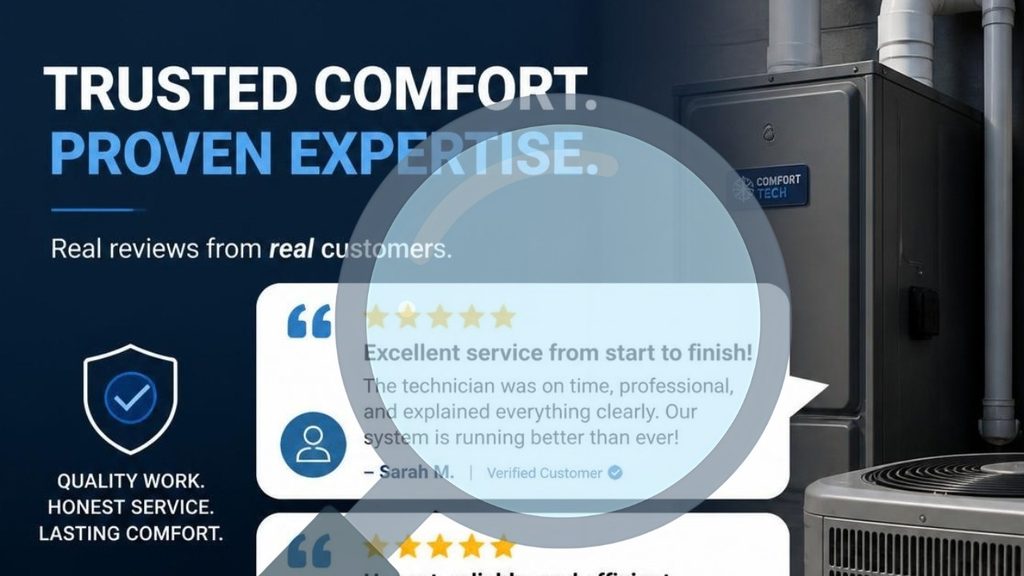 Graphic reading Trusted Comfort, Proven Expertise with customer review cards