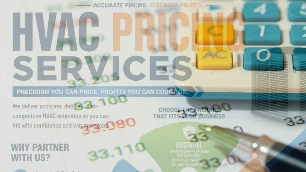 HVAC pricing and services graphic with a calculator