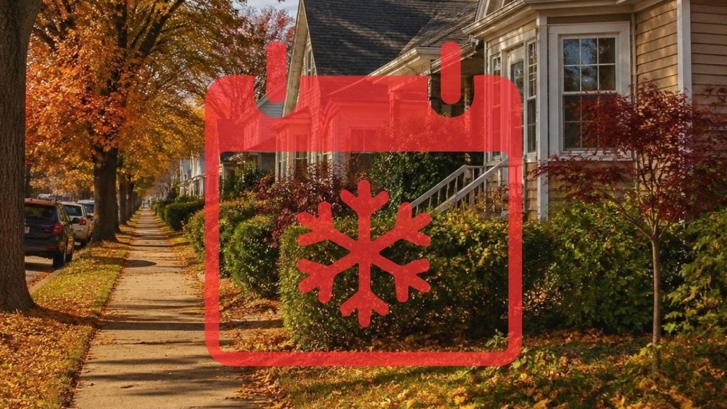 Fall sidewalk with a winter calendar icon