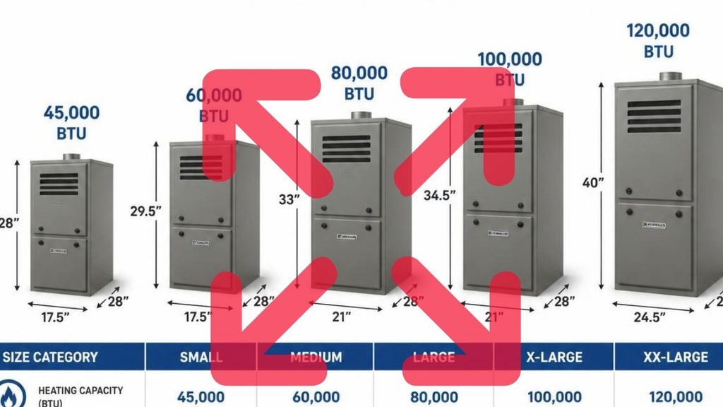 Furnace size chart from 40,000 to 120,000 BTU