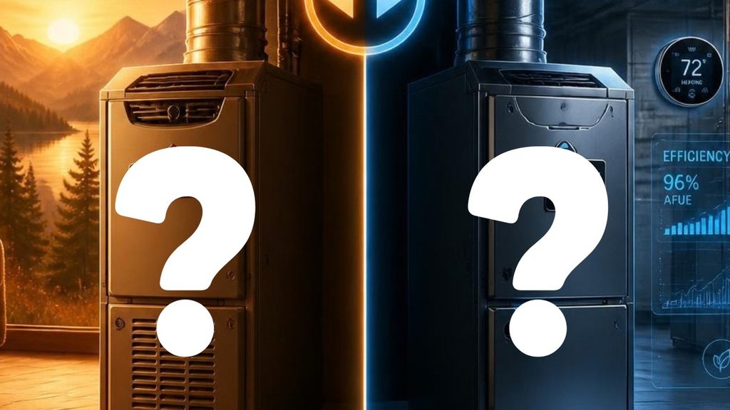 Two furnaces side by side with question marks