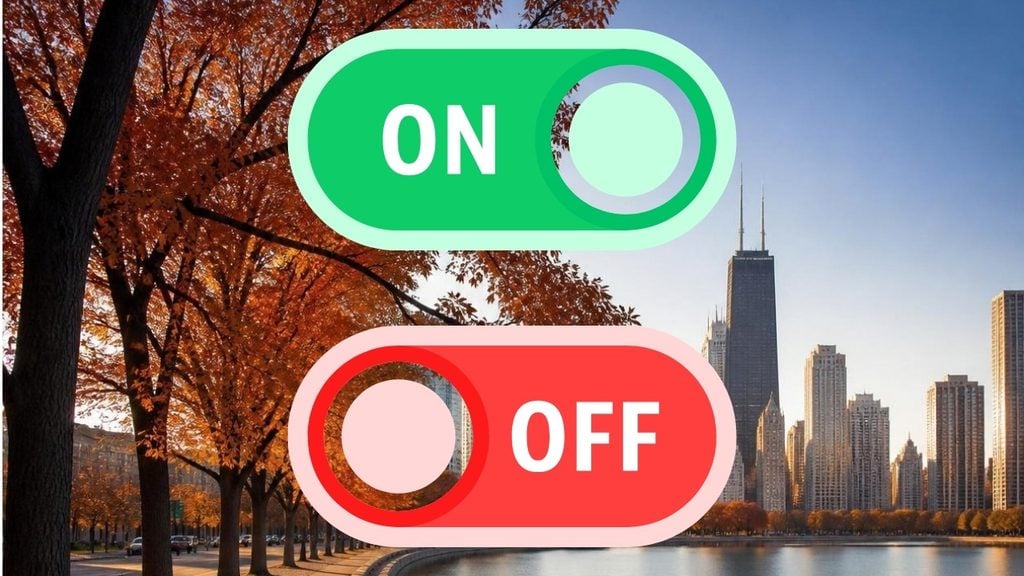 On and off switches over the Chicago skyline in the fall
